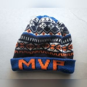 Boys MVP blue orange white black fleece line Boys winter hat